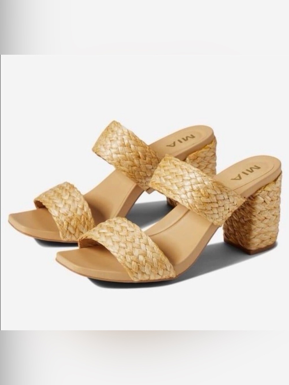 MIA Felicity  Natural Braided Double-Strap Block Heel Sandal